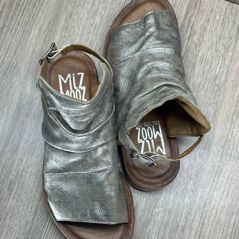 Miz Mooz Sandals Womens 36 US 5.5-6 Fallon Metallic Slingback Gladiator Silver - Picture 11 of 12